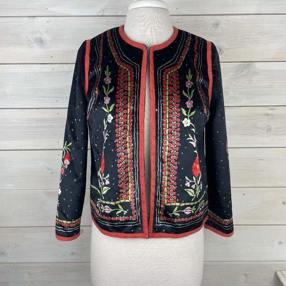 Floryday Black Velore Floral Pattern Kimono Jacket - Picture 1 of 6